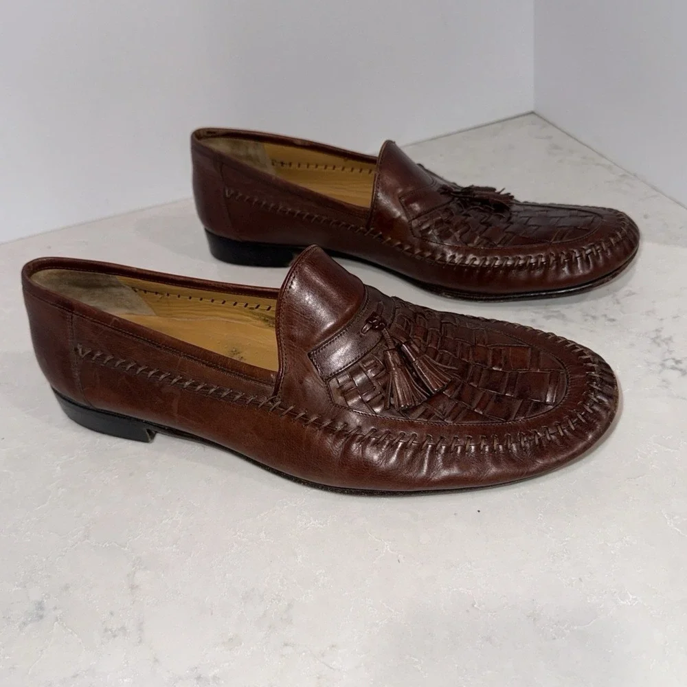 Nordstrom Brown Leather Tassel Loafers, Italy, , Size 14 D EXCELLENT